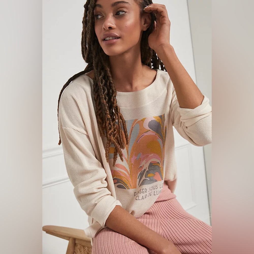 Anthropologie Catrina Thermal Waffle Top